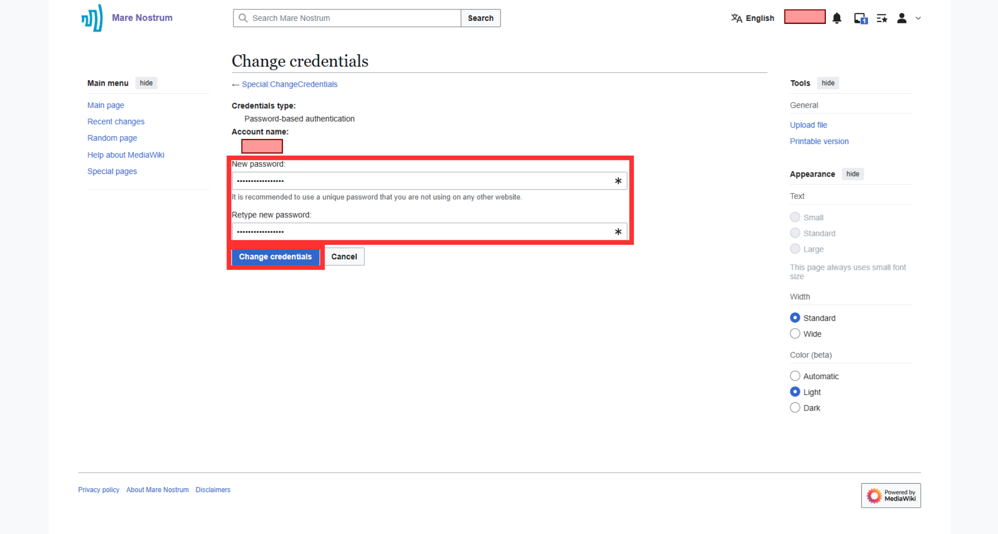 Provide new password