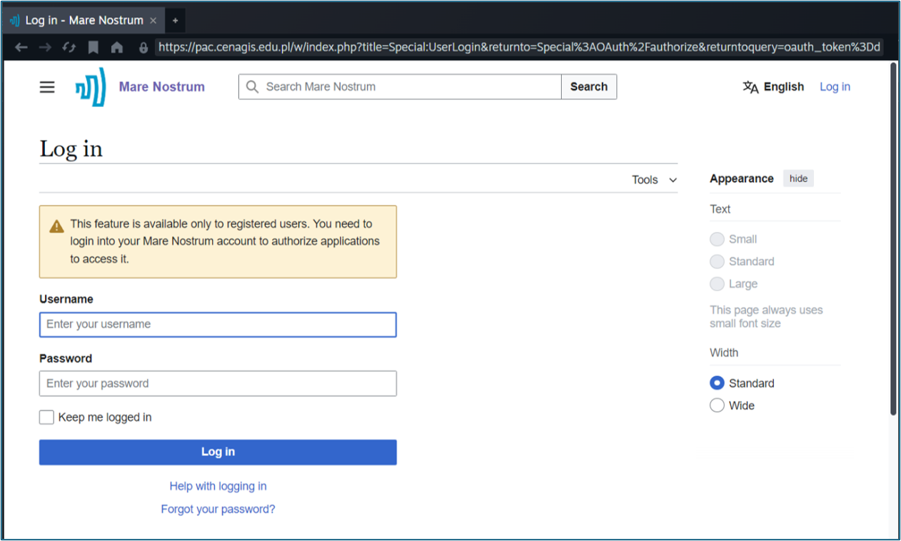Mare Nostrum LAB thesaurus login page