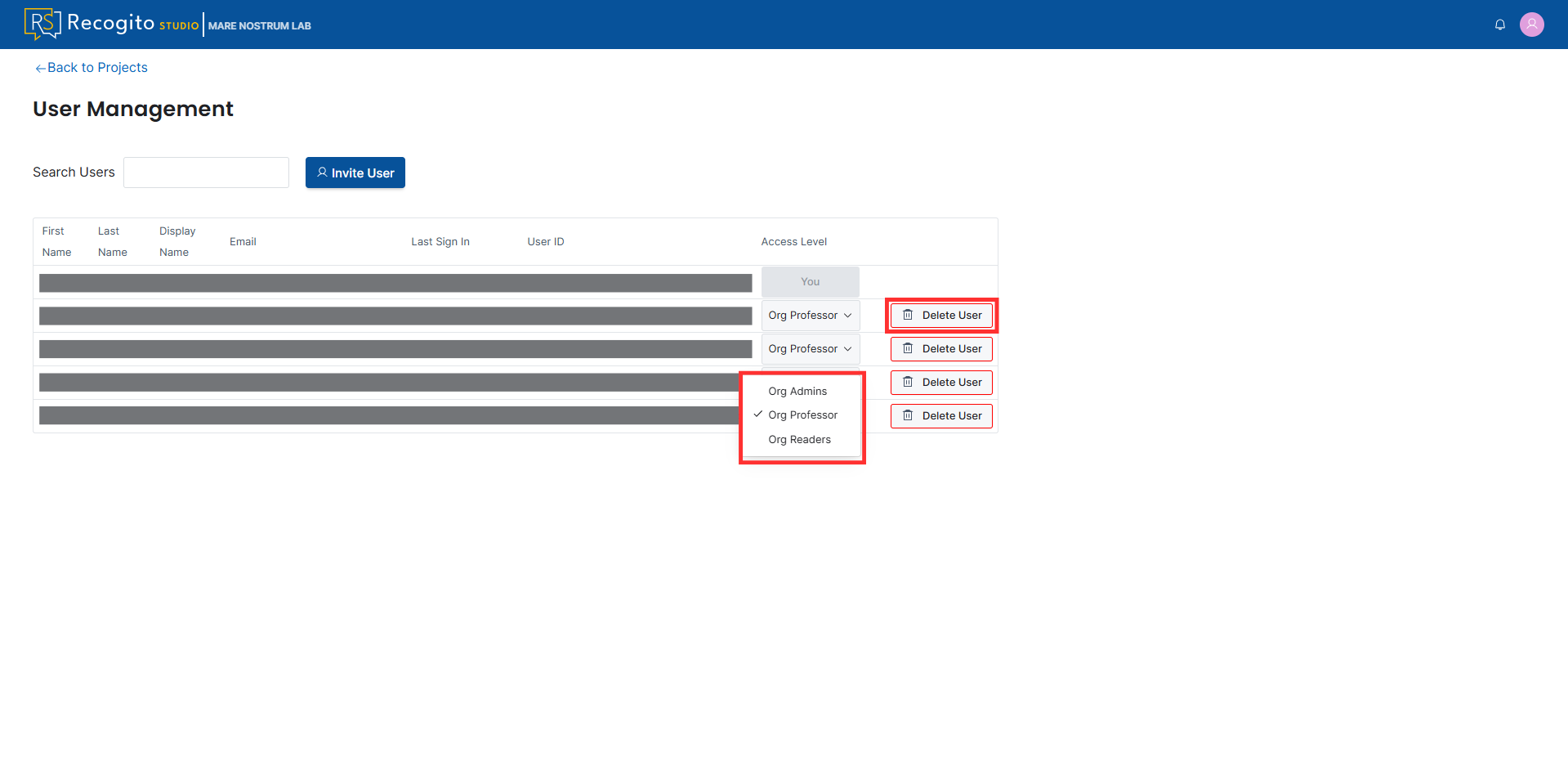 User Management section