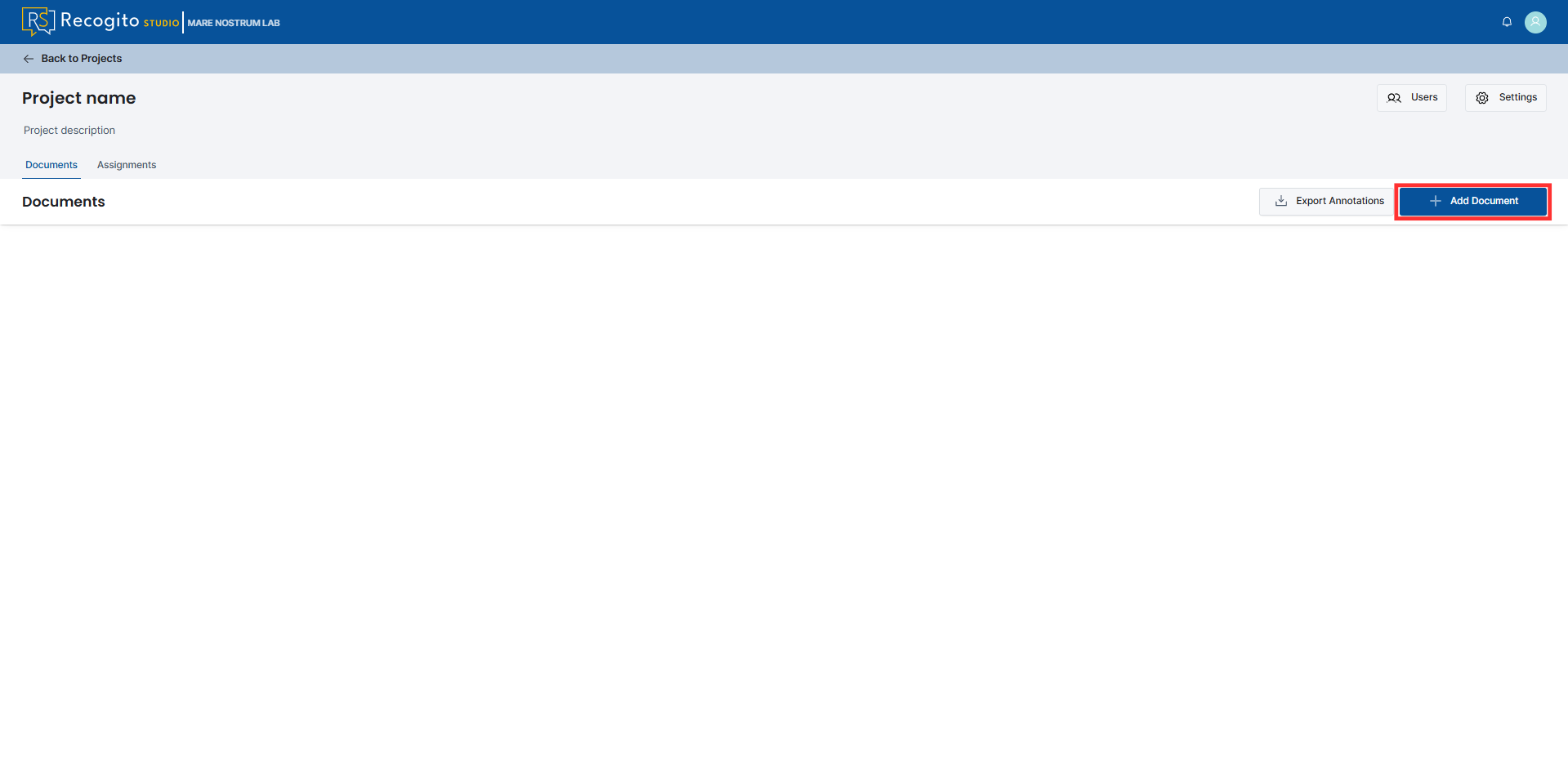 Add Document button