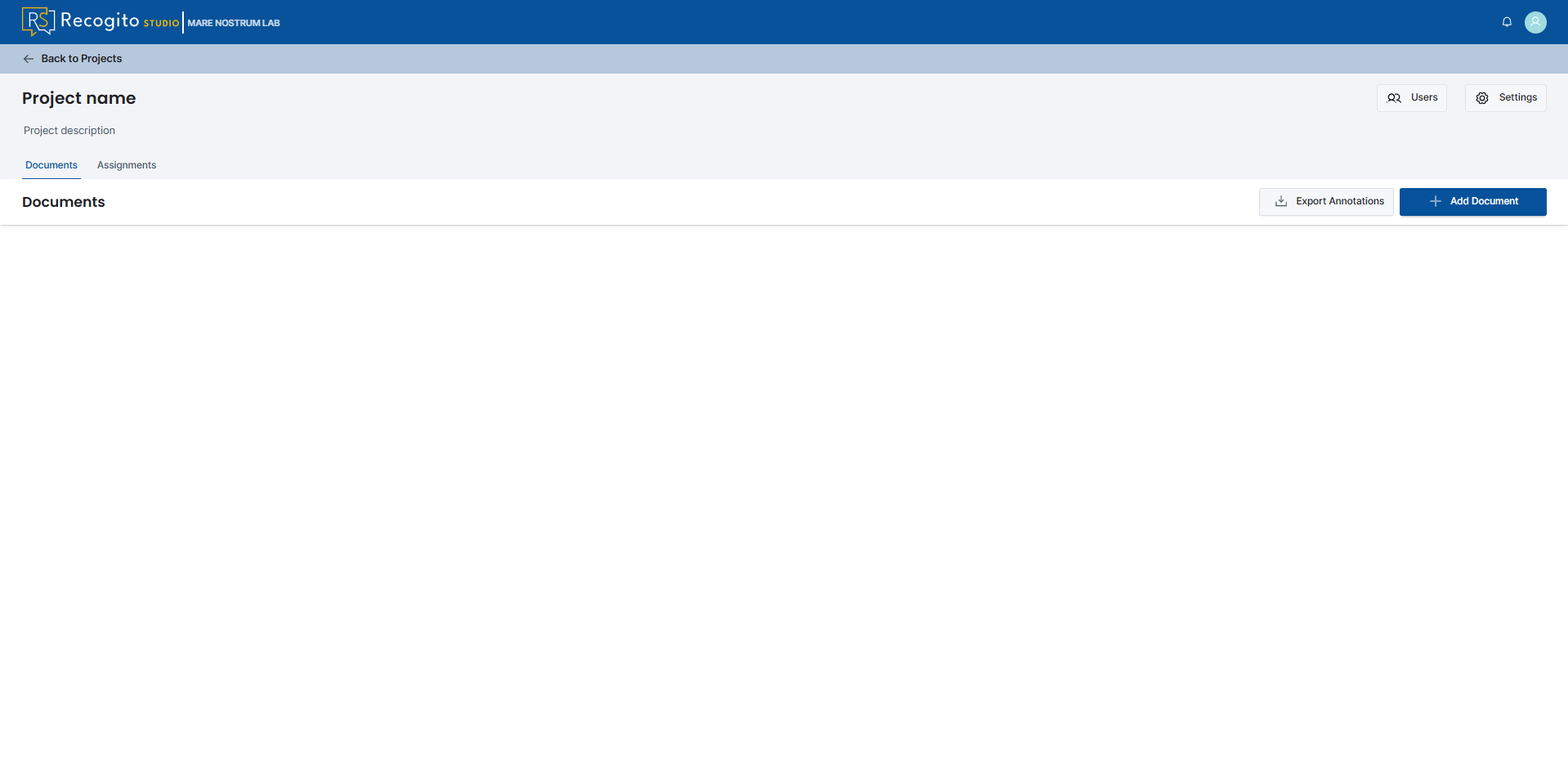 Empty project page