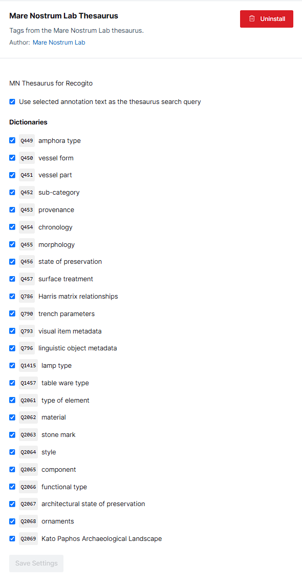 MN Thesaurus plugin settings