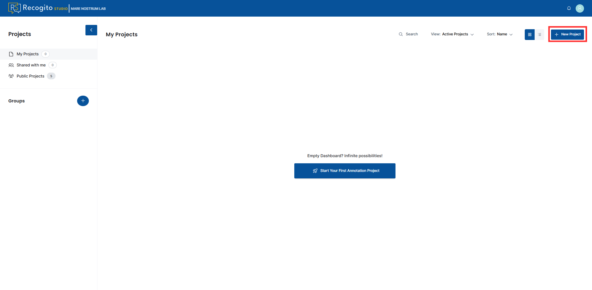 New Project button